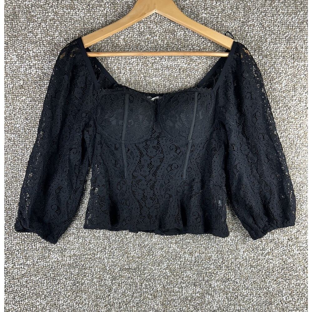 Haute Monde Lace Crop Top Sz Large Black Corset Bustier Goth Whimsygoth Vamp